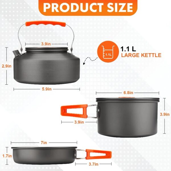 16pcs Camping Cookware Mess Kit, Non-Stick Lightweight Pot Pan Kettle Set with Stainless Steel Cups Plates Forks Knives Spoons for Camping, Outdoor Cooking and Picnic