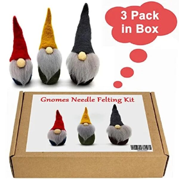 3 Pack Gnome Felting Kits Mother's Day Craft Kit 6 inch Gnomes Ornaments Kit Include Everything to Make - Friendly Instruction Gift for Mom, Gift for Wedding