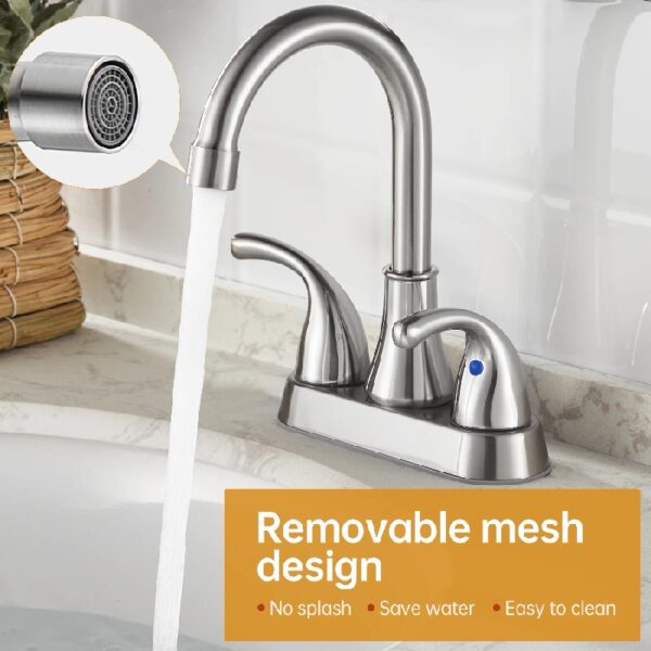 4 Inch Faucet 2 Handle Bathroom Sink Faucet Lead-Free Brushed Nickel Bath Sink Faucet with Pop-up Drain Stopper and Supply Hoses