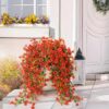 4PCS Artificial Flowers outdoor Spring Summer Decor Fake Hanging Plants UV Resistant Faux Plastic Greenery Hanging Flowers for Outside Gardens Porch Wall Home Indoor,ORANGE&YELLOW