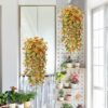 4PCS Artificial Flowers outdoor Spring Summer Decor Fake Hanging Plants UV Resistant Faux Plastic Greenery Hanging Flowers for Outside Gardens Porch Wall Home Indoor,ORANGE&YELLOW