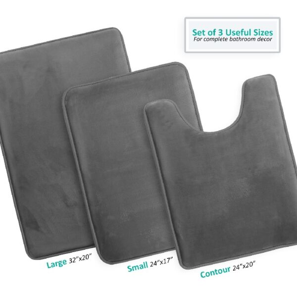 Nestl Set of 3 Absorbent Memory Foam Bath Mat Bathroom Rugs, Gray, Large 20