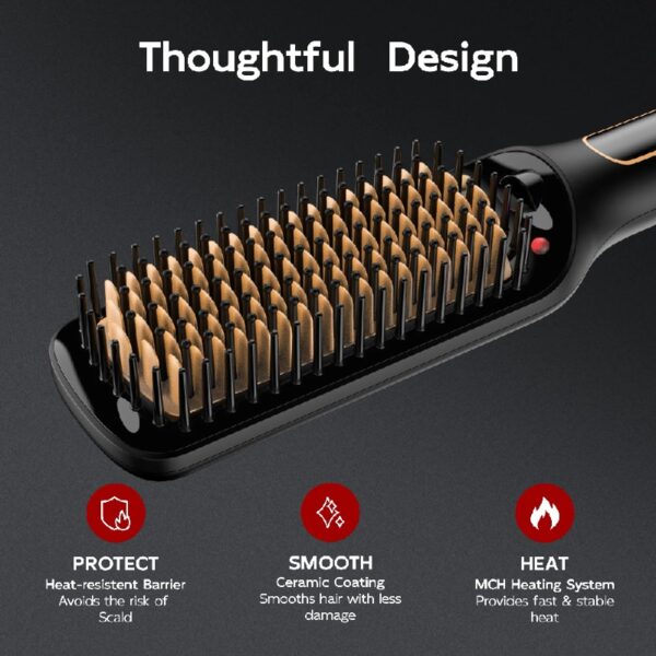 Hair Straightener Brush, Ionic Hair Straightening Brush with LED Display Screen, Plastic