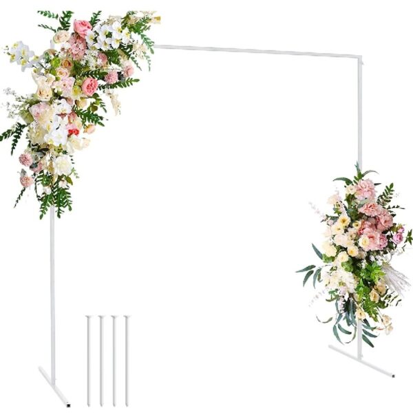 Garfans 6.6FT Wedding Arch For Ceremony Balloon Arch Stand with 4 Pedestal Nails Metal Arch Backdrop Stand for Parties Birthday Wedding Square Background Stand Garden Arch Gold