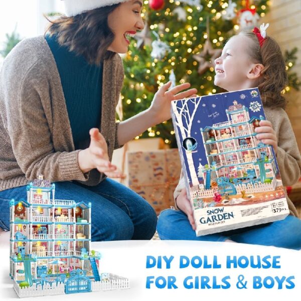 Doll House for Girls, 5-Story 19 Rooms Huge Dollhouse Playset with LED Lights, 2 Dolls, Furnitures, Accessories, DIY Pretend Play House Toys Gifts for Kids, Pink