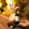 Cat Statue Garden Decor with LED Lantern for Outside -Resin patio Art Gift for lover,Cat Statues for Garden,Patio,Yard Decoration