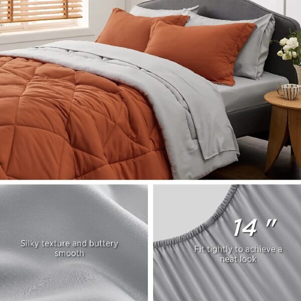 Light Purple Queen Comforter Set - 7 Pieces Reversible Queen Bed in a Bag, Queen Bed Set Light Purple and Grey with Comforters, Sheets, Pillowcases & Shams
