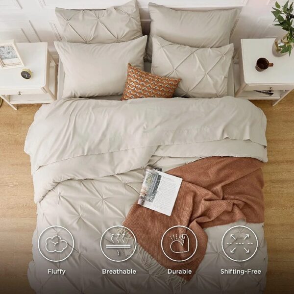 Dorm Bedding Twin Comforter Set - 5 Pieces Pintuck Bed in A Bag with Comforters, Sheets, Pillowcases & Shams