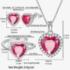Women Heart Jewelry Set Necklace Earrings Ring 925 Sterling Silver February Birthstone Amethyst Wife Mother Birthday Valentine's Day Gift