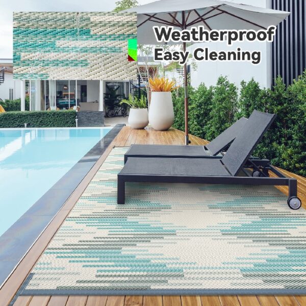 Outdoor Rug 6'x9' Waterproof Patio Rug Reversible Indoor Outdoor Rug Lightweight Plastic Straw Rug for RV Camping Deck Balcony Boho Porch Decor Dark Grey and White