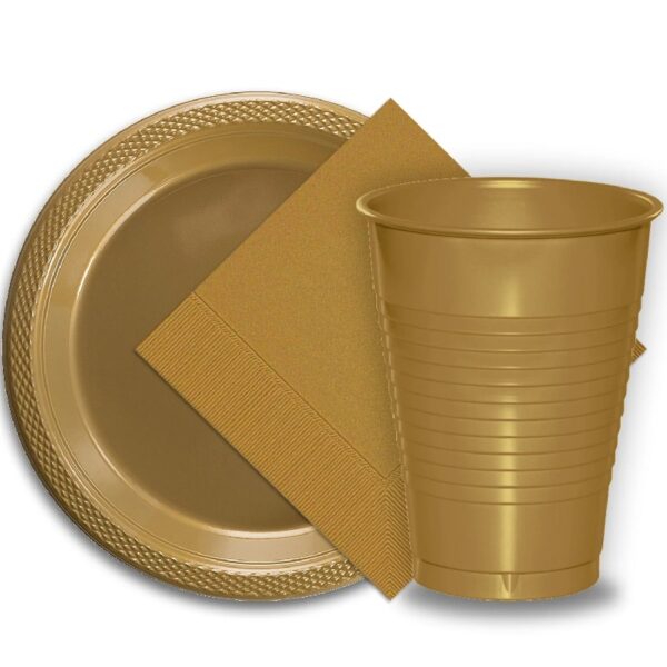 50 Gold Plastic Plates (9