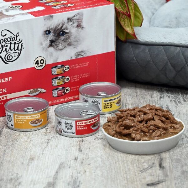 Special Kitty Poultry & Beef Cuts in Gravy Wet Cat Food Variety Pack, 5.5 oz Cans (40 Pack)