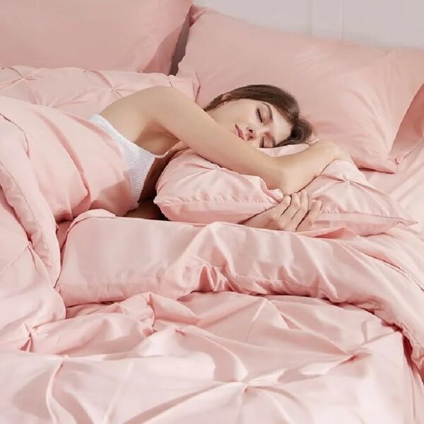 Dorm Bedding Twin Comforter Set - 5 Pieces Pintuck Bed in A Bag with Comforters, Sheets, Pillowcases & Shams