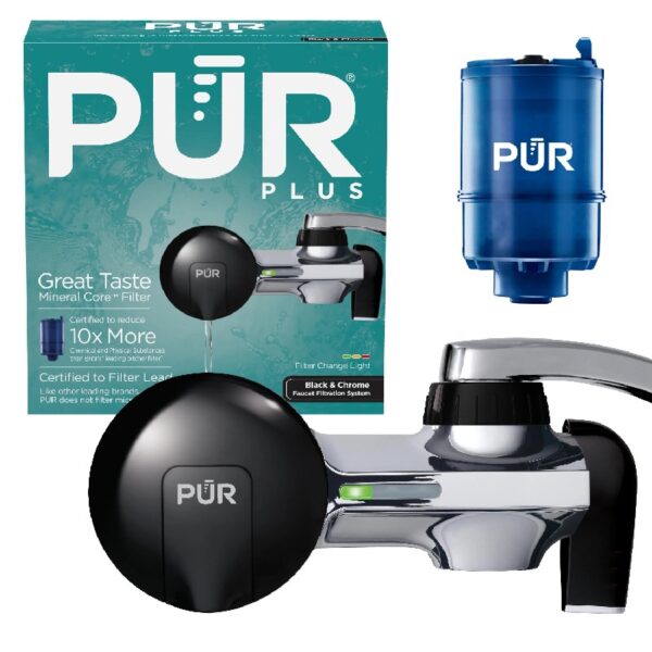 PLUS Faucet Mount Water Filtration System, Horizontal, Black/Chrome, PFM200B