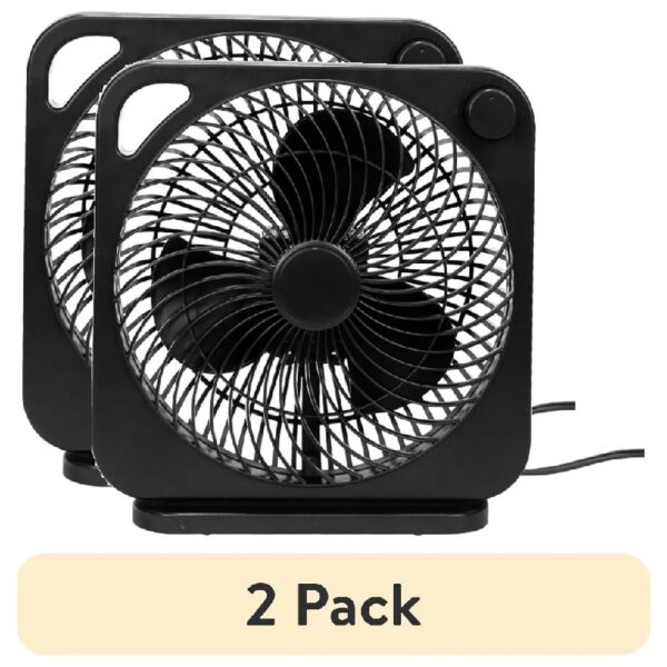 (2 pack) Mainstays 9-inch Box Indoor Comfort Personal AC Electric Fan, 3 Speeds, Black