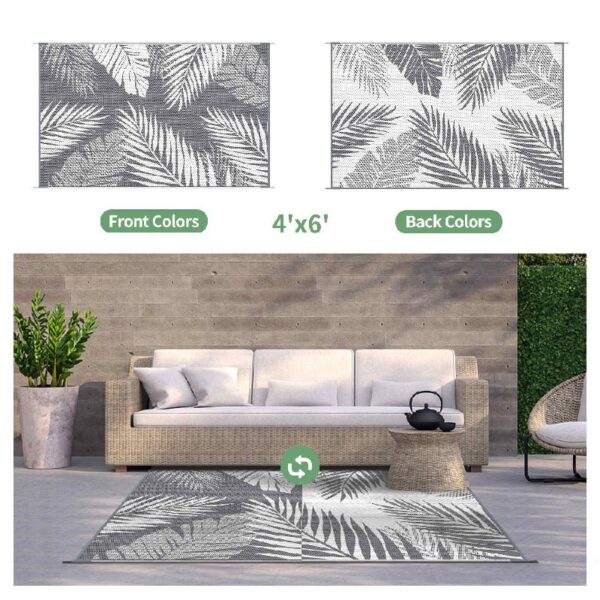 6'x9' Outdoor Rugs Patio Waterproof Outside Mat Reversible Plastic Camping Carpet,Black & Grey