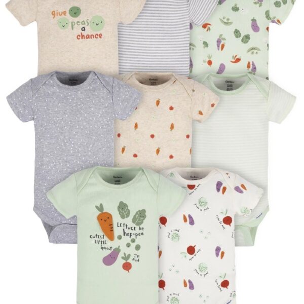Assorted Short Sleeve Onesies Bodysuits, 8pk (Baby Boy or Baby Girl Unisex)