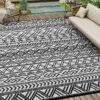 Outdoor Rug 6'x9' Waterproof Reversible Patio Rug Boho Geometric Indoor Outdoor Rugs Lightweight Plastic Straw Ourdoor Carpet for RV Camping Deck Balcony Modern Porch Decor Black and White