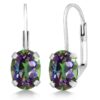 Gem Stone King 925 Sterling Silver Oval Cabochon White Simulated Opal Earrings for Women (2.10 Cttw, Oval 8X6MM)