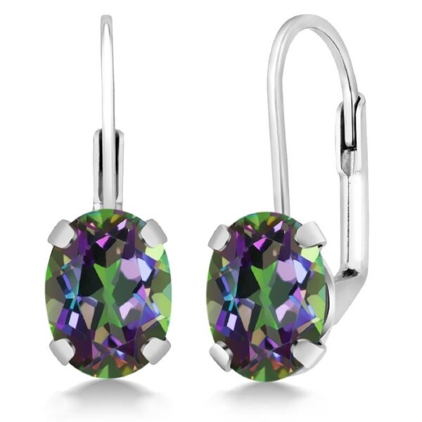 Gem Stone King 925 Sterling Silver Oval Cabochon White Simulated Opal Earrings for Women (2.10 Cttw, Oval 8X6MM)