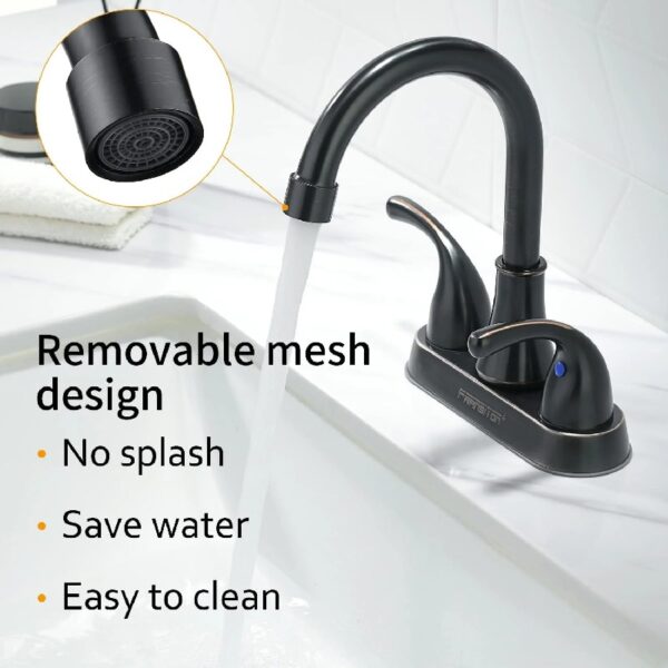 4 Inch Faucet 2 Handle Bathroom Sink Faucet Lead-Free Brushed Nickel Bath Sink Faucet with Pop-up Drain Stopper and Supply Hoses