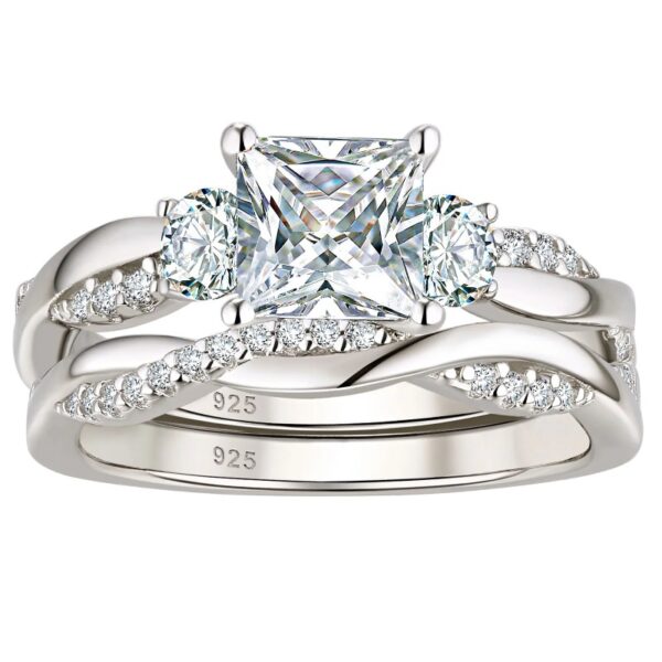 1 Carat Wedding Ring Sets Infinity Band Princess Sterling Silver Rings for Women CZ Size 7