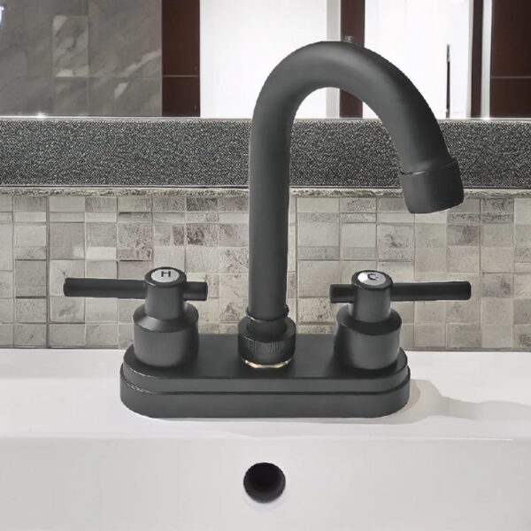 Bathroom Faucet 4inch 2 Handles Centerset Suit for 2 or 3 Mounting Holes, Lavatory Hot and Cold Mixer Tap, Mattle Black