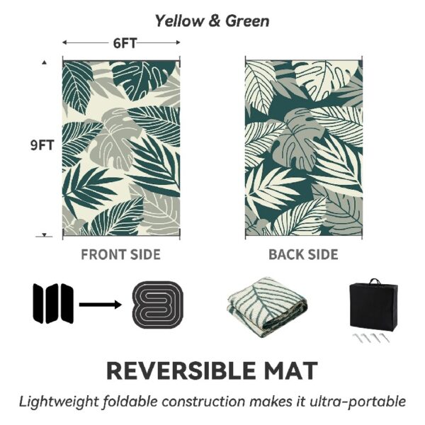 Outdoor Rug Carpet 5'x8' Waterproof Reversible Patio Rug Portable Indoor Outdoor Rug Plastic Straw Rug for Beach RV Camping Garden Picnic Deck Backyard Porch Decor Black
