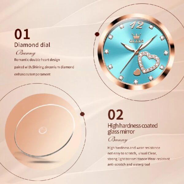 Women Watch Fashion Rose Gold Diamond Analog Quartz Female Watch for Women Luxury Dress Ladies Stainless Steel Luminous Waterproof Date Wrist Watches Green Dial