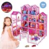 DollHouse with Colorful Light, Pretend Play Toddler Doll House Furniture Sets with 3 Dolls, 9 Rooms DIY , Creative Gift for Girls