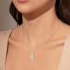 925 Sterling Silver Crown Cross Necklace for Women Teens, Dainty Cubic Zirconia Pendant Simple Faith Cross Jewelry Necklace