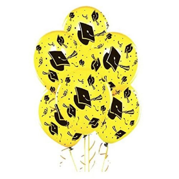 PMU Graduation Balloons 11 Inch PartyTex Premium Emerald Green with All-Over Print White Grad Caps-Confetti and Streamers Pkg/100