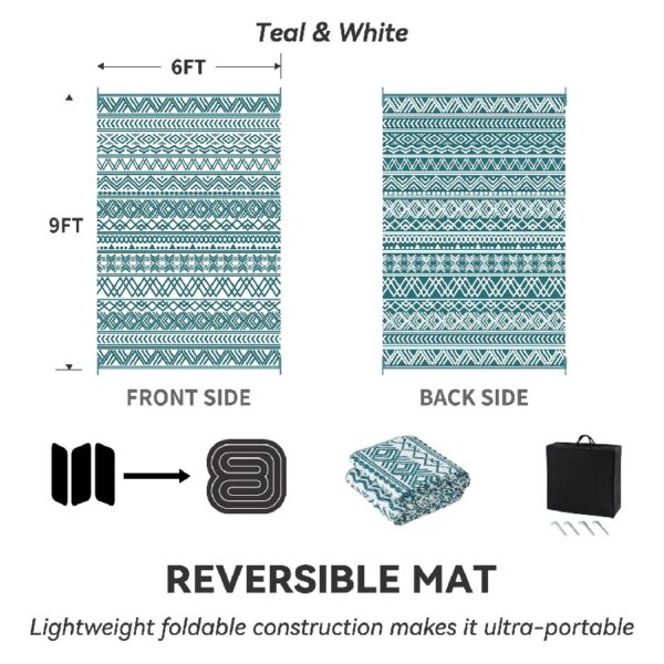 Outdoor Rug 6'x9' Waterproof Reversible Patio Rug Boho Geometric Indoor Outdoor Rugs Lightweight Plastic Straw Ourdoor Carpet for RV Camping Deck Balcony Modern Porch Decor Black and White
