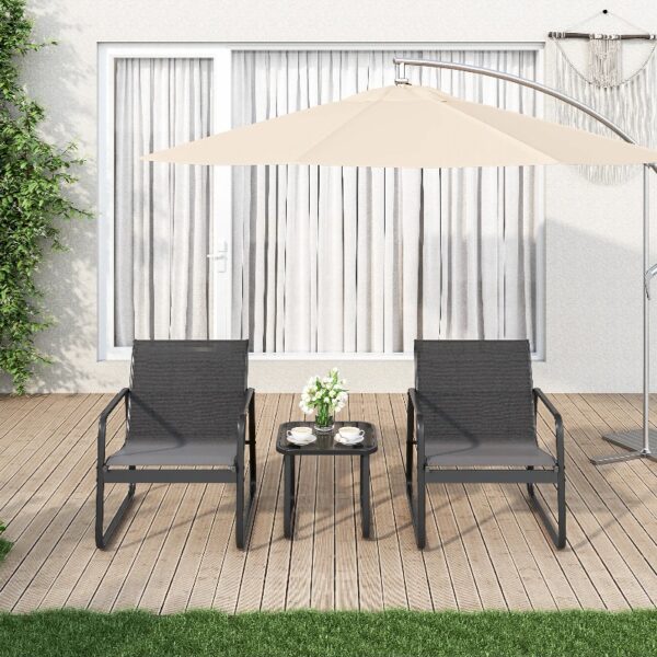 3 Pieces Patio Chairs Set with Glass-Top Coffee Table, Outdoor Bistro and Patio Furniture Set for Porch|Backyard|Balcony, Black