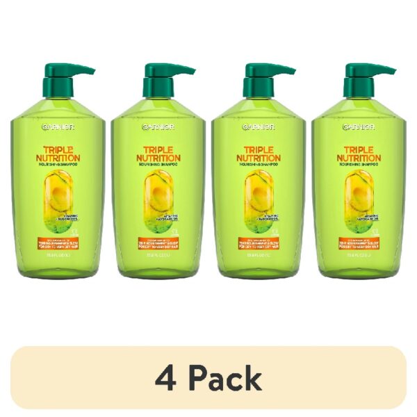 (4 pack) Garnier Triple Nutrition Nourishing Shampoo with Vitamin E, 33.8 fl oz