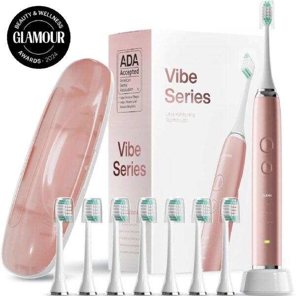 Black Series Electric Toothbrush - Rechargeable, 4 Modes, Travel Case, 8 Brush Heads