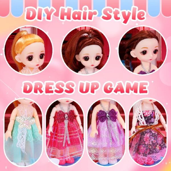 Play Dollhouse with Doll Toy Figures, 14 Rooms Furniture and Colorful Lights, Creative Doll House Gift for Girls Ages 3+, Assemble Required, Pink