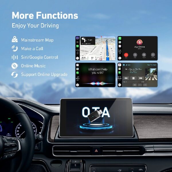 Wireless Carplay Adapter with Glass Panel, Metal Materials Enhance Heat Dissipation, 2 in 1 Apple CarPlay and Android Auto Adapter Convert Wired to Wireless, Plug & Play, Black
