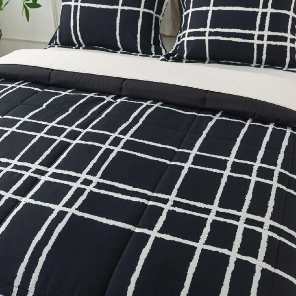 7 Piece Reversible Bed in a Bag Comforter Set with Sheets, Black, Queen