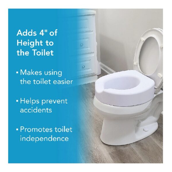 Raised Toilet Seat with Quick Lock, Adds 4 in Height, White, 300 lb Limit