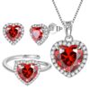 Women Heart Jewelry Set Necklace Earrings Ring 925 Sterling Silver February Birthstone Amethyst Wife Mother Birthday Valentine's Day Gift