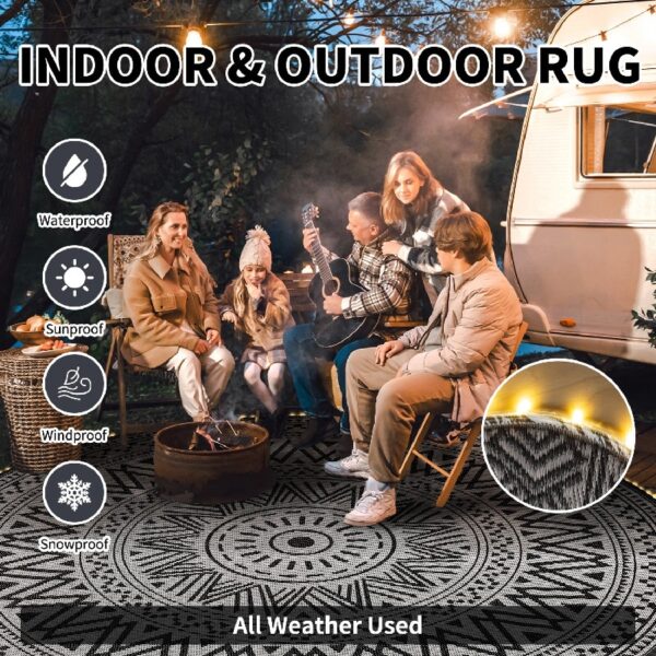 Outdoor Rug 6'x9' Waterproof Patio Rug Reversible Indoor Outdoor Rug Lightweight Plastic Straw Rug for RV Camping Deck Balcony Boho Porch Decor Dark Grey and White