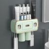 Magnetic Adsorption Inverted Toothbrush Holder Wall-Mounted Bathroom Storage Shelf Toothpaste Dispenser Bathroom Accessories (Green 2Cups)