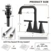 Bathroom Sink Faucet, 4 inch Matte Black Bathroom Faucets with Pop-up Drain and Supply Lines, Stainless Steel 2-Handle Centerset Faucet for Bathroom Faucet 3 Hole