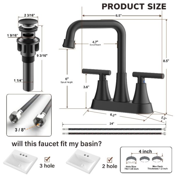 Bathroom Sink Faucet, 4 inch Matte Black Bathroom Faucets with Pop-up Drain and Supply Lines, Stainless Steel 2-Handle Centerset Faucet for Bathroom Faucet 3 Hole