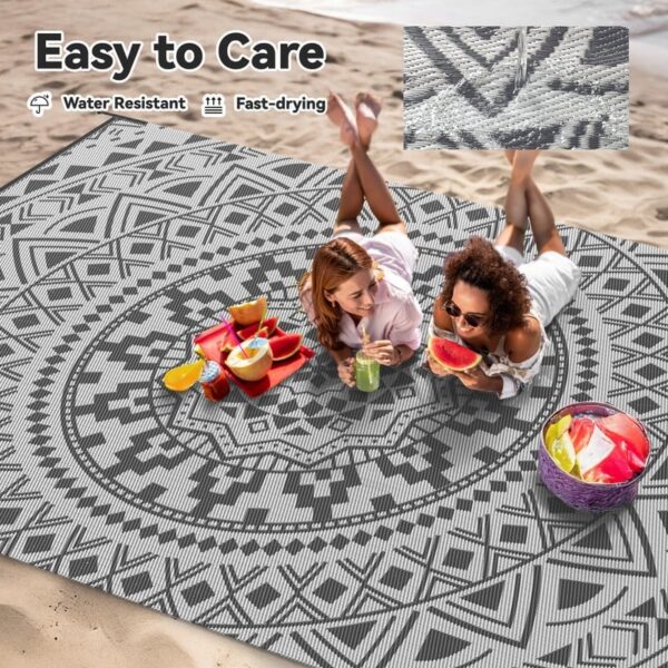 Outdoor Rugs 5' x 8' Rug, Waterproof Patio Mat, Stylish Plastic Straw Reversible Area Rug for Picnic RV Camping Porch Balcony, Black and White