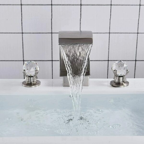Widespread Bathroom Basin Faucet Crystal Handle Sink Mixer Tap Chrome Finish