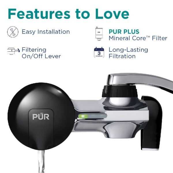 PLUS Faucet Mount Water Filtration System, Horizontal, Black/Chrome, PFM200B