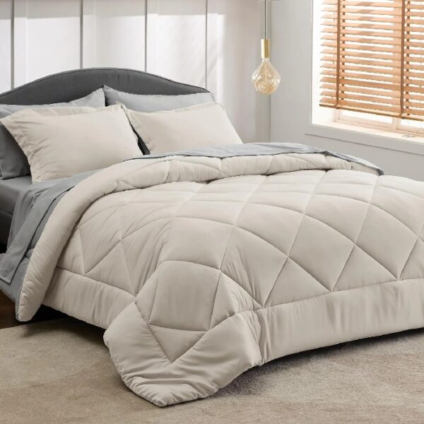 Light Purple Queen Comforter Set - 7 Pieces Reversible Queen Bed in a Bag, Queen Bed Set Light Purple and Grey with Comforters, Sheets, Pillowcases & Shams