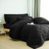 8 PCS Modern Comforter Set with Sheets All Season Bed in a Bag, Black, Queen Size